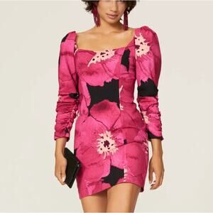 Hutch Pink Floral Sheath Mini Dress Size 2 Princess Sleeves Career Designer $260